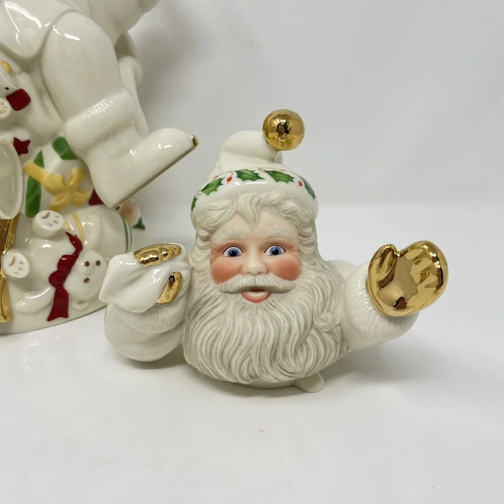 VTG Holiday Santa Collection Teapot By LENOX Skiing Santa‎ Claus 1999 Christmas